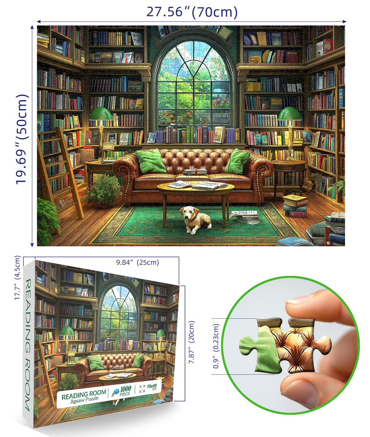Reading Room 1000 Piece Puzzle for Adults Unique Book Room Puzzles for Adults 1000 Pieces Library Bookshelf Jigsaw Puzzles 1000 Pieces Family Challenging Puzzle (27.5"x19.6") Blueforest