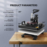 VIVOHOME Upgraded 5 in 1 Combo Multifunctional Swing Away Clamshell Printing Sublimation Heat Press Transfer Machine for T-Shirt Hat Cap Mug Plate 15 x 12 Inch Black VIVOHOME