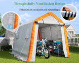 AMERLIFE 8x10x8 FT Heavy Duty Portable Shed Storage Shelter, Outdoor Storage Shed with 4 Waterproof Windows & Roll-up Zipper Door, Carport for Motorcycle, Bike, Grey AMERLIFE