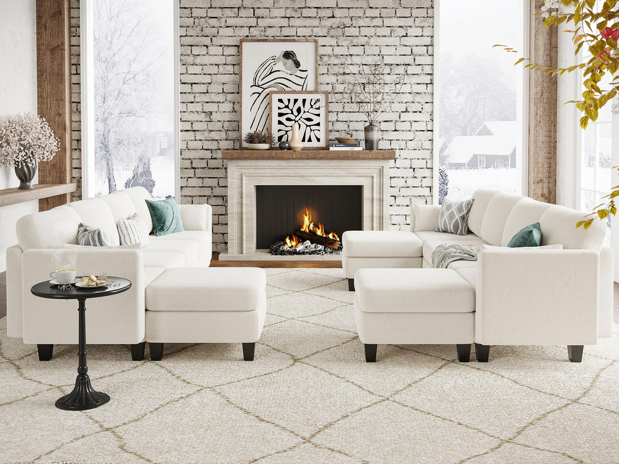 Huatean Home Modular Sectional Sofa, Convertible U Shaped Sofa Couch with High Density Memory Foam, Modern U Shaped Sectional Sofa, 6 Seat Comfy Modular Sofa Couch for Living Room, Beige Huatean Home