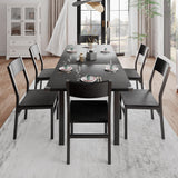Einhomn 7-Piece Dining Room Table Set with 6 Chairs, 63" Extendable Dining Table & Chairs Set for 4-6, MDF Board & Metal Frame, for Kitchen, Dining Room, Black Einhomn