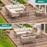 YITAHOME 4 Pieces Patio Furniture Set with 5 Seater Outdoor Sectional with Thickness Cushions and Side Table Boho Patio Conversation Set Outdoor Furniture Set for Backyard Porch Balcony YITAHOME