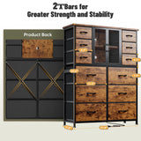 EnHomee Tall Dresser for Bedroom with 12 Drawer Dressers & Chests of Drawers for Closet with Power Outlets & LED Lights Large Dresser Organizer for Bedroom with Mesh Door, Rustic Brown EnHomee