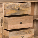 Great Deal Furniture Zona Mid-Century Modern Mango Wood 3 Drawer Sideboard with 2 Doors, Natural Great Deal Furniture