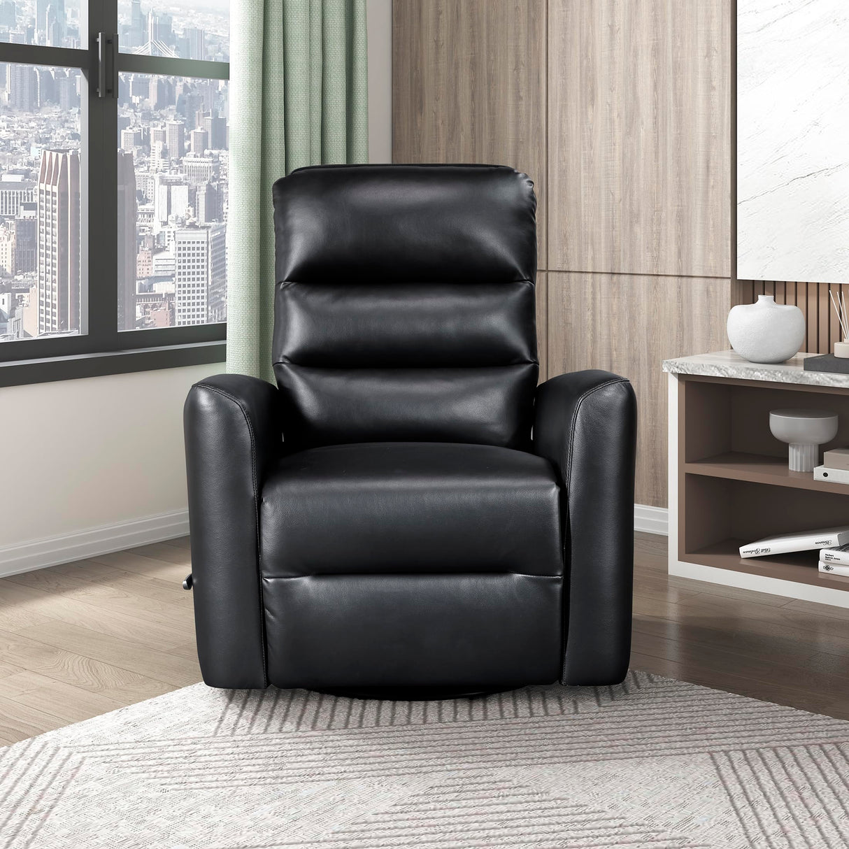 Lexicon Swivel Glider Recliner Chair, Comfy Nursery Glider, Faux Leather Recliner, Manual Reclining Chair for Living Room/Office/Apartment, Black Lexicon