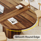 Tribesigns 55.12 Inches Oval Conference Table, Rustic Wood Conference Meeting Room Table for 4-6 People, Small Seminar Table with Polygon Shaped Base for Break Room Office, Large Office Desk, Brown Tribesigns