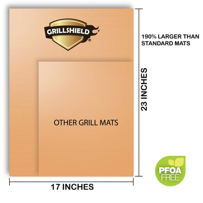 GrillShield - 2 Extra Large Copper Grill and Bake Mats - Best Gift - 17 X 23 inches Non Stick Mats for BBQ Griddle Baking, Reusable and Easy to Clean