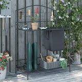 Outsunny Folding Potting Bench Table, Metal Garden Workstation, Work Bench with Large Build-in Bag with Cover, 5 Hanging Hooks & Storage Shelf, Flourishes Outsunny