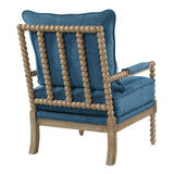 OSP Home Furnishings Fletcher Spindle Accent Chair with Rustic Brown Finish, Navy Blue Upholstery OSP Home Furnishings