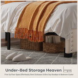 EnHomee King Size Bed Frame, Velvet Bed Frame with Headboard and Led Light, Platform Bed Frame for Bedroom Apartment, Dorm, Noise-Free, Easy Assembly, Beige EnHomee