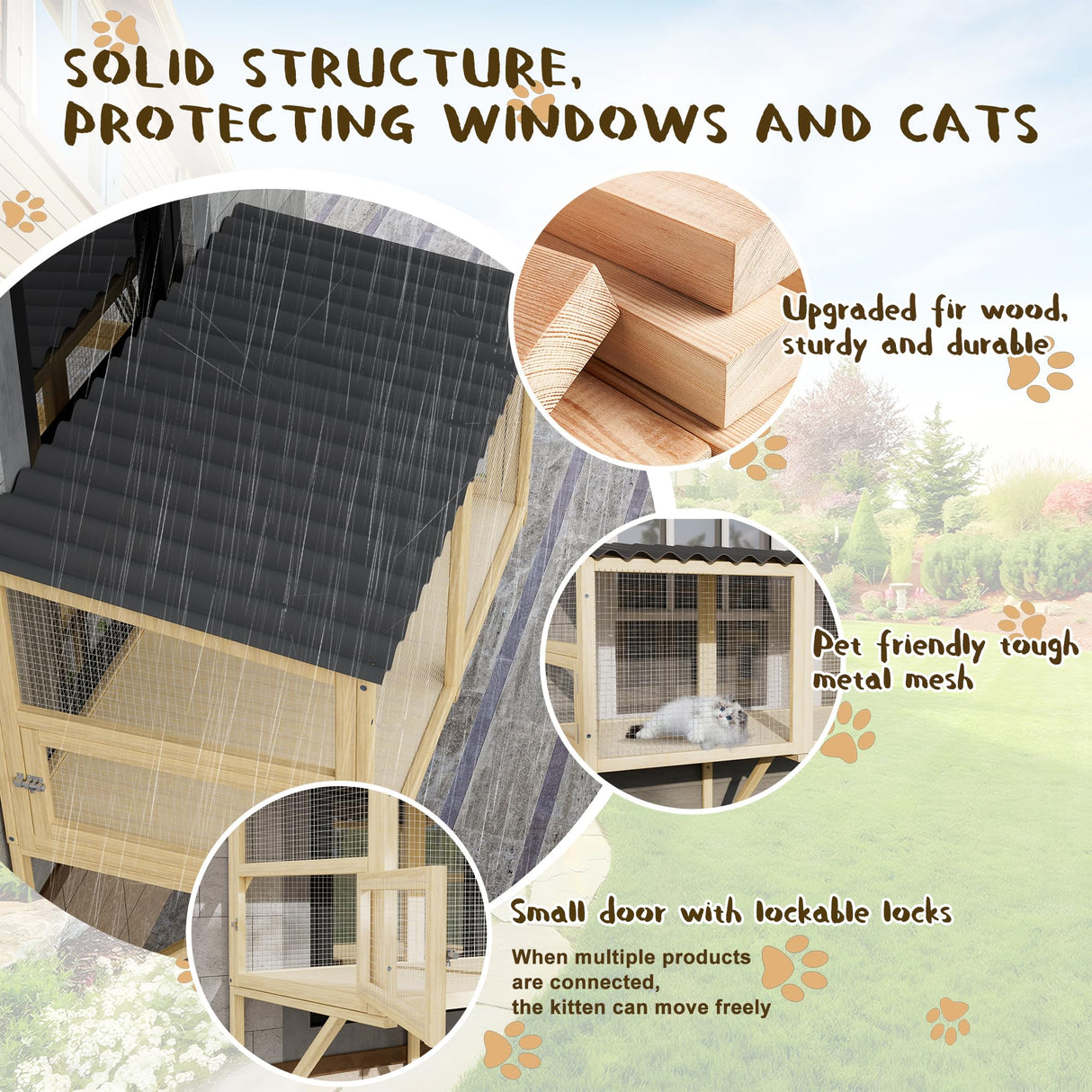 MAGIC UNION Cat Catio, Cat Window Perch for Indoor Cats - Expandable Wooden Windows Box Enclosure, Waterproof Cats Windows Hammock for Enjoying The Outdoor Sights (Original Wood, 82.6" L) MAGIC UNION