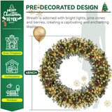 CACFTII 48in Pre-Lit Artificial Christmas Wreath, Snowflakes Christmas Wreaths with Warm White LED Lights, Pine Cones and Berries for Door, Mantel, Indoor Decorations, Xmas Holiday Decor, Green/White CACFTII