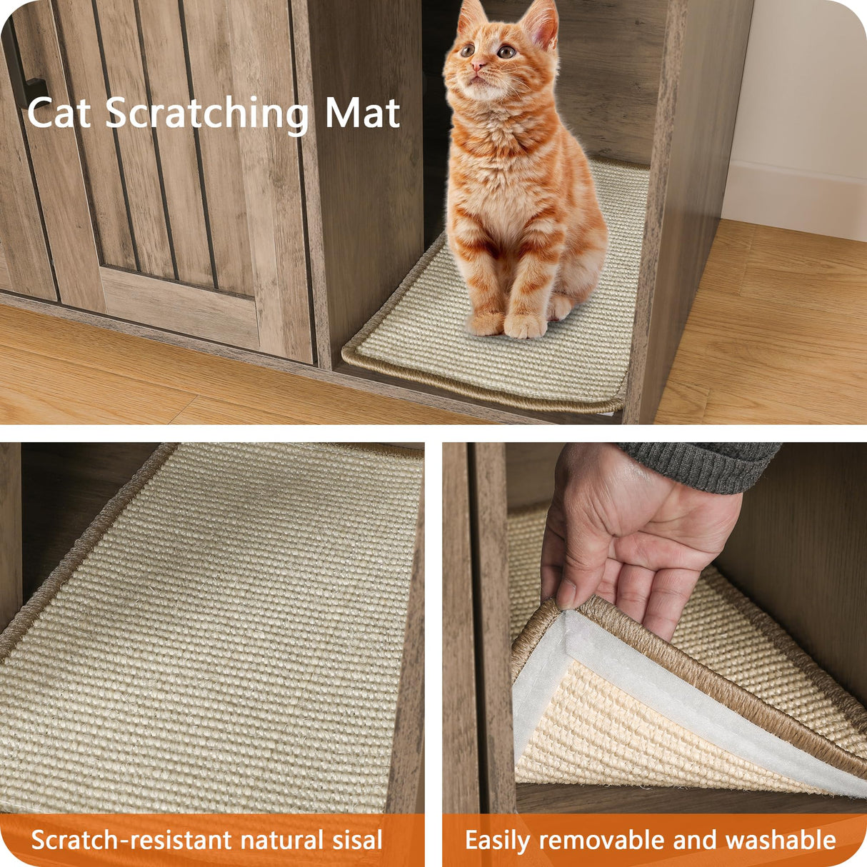 DWANTON Litter Box Enclosure, Cat Litter Box Furniture Hidden, with Scratching Mat, Wooden Cat Washroom Indoor, 31.5" L x 19.7" W x 21.7" H, Greige Dwanton
