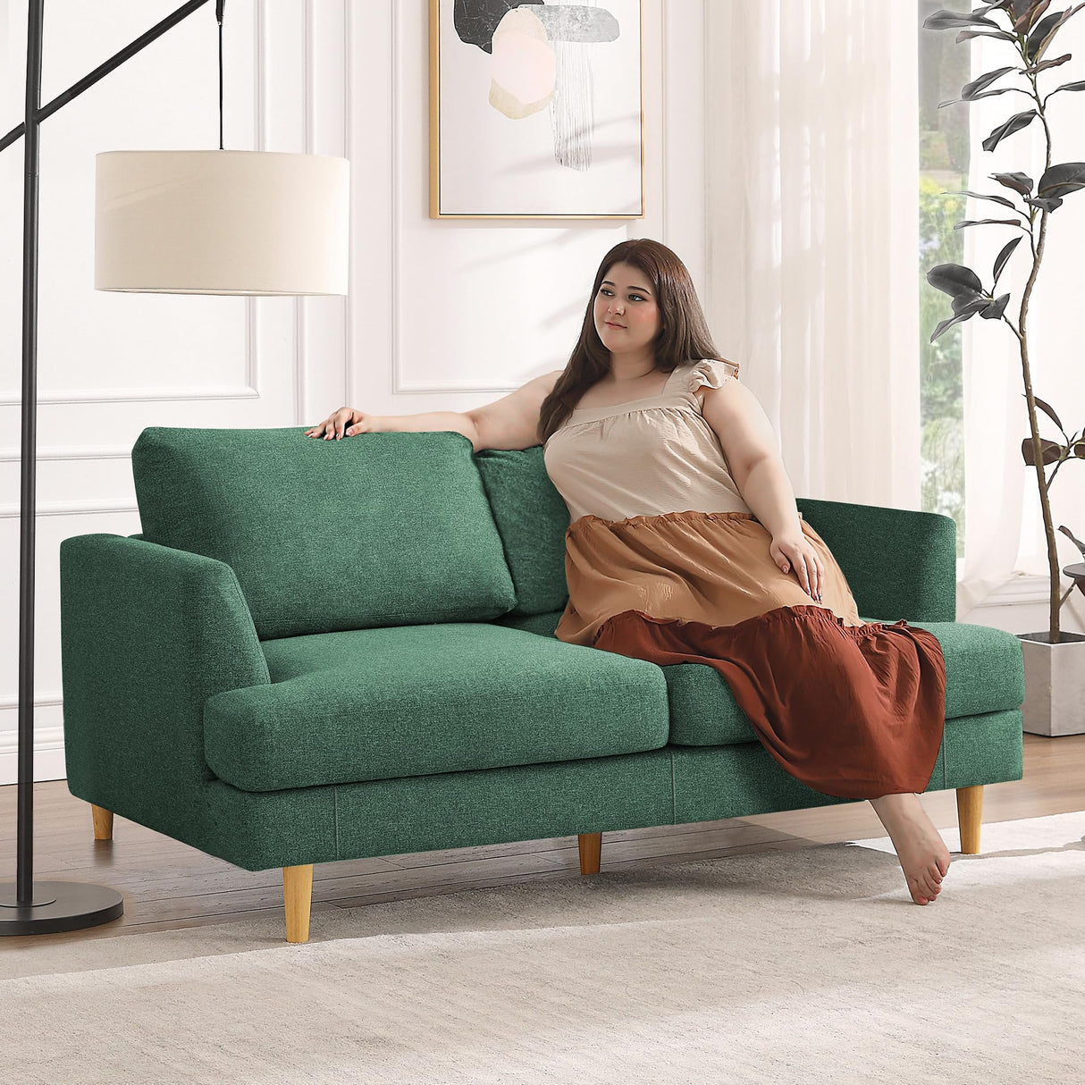 Busaurus Loveseat Sofa 56", Small Couches for Small Spaces Love Seat with 2-Seat Upholstered Cushion, Mid Century Modern Sofa Couches for Living Room, Deep Couch for Bedroom, Apartment, Green Busaurus