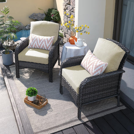 ovios 2 Pieces Patio Furniture Set, Outdoor Wicker Chairs of 2, All Weather High Back Rattan Chairs 2 Seats with Comfy Cushions for Porch Deck, Beige ovios