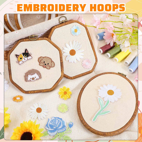 Qunclay 9 Pcs Large Embroidery Hoop Frame Decorative Imitated Wood Display Frame Circle Oval Octagonal Cross Stitch Hoop Ring for Art Craft DIY Sewing and Hanging Ornaments Decor(Mixed Shape) Qunclay