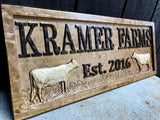 Personalized Farm Sign | Custom Farmhouse Decor | Wooden Farmer Gift | Wood Wall Family Name Sign | Established Cow Sign | Carved Farmhouse Sign | Cattle Decor | Outdoor Farm Sign 3D Woodworker