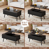 Cakhdry 40" Lift Top Coffee Table, 4 in 1 Multi-Function Coffee Tables with Storage Drawers and Expandable Desktop, Mid Century Modern Fluted Dining Table Center Table for Living Room, Black Cakhdry