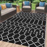 Smiry Outdoor Rug 5x8 ft, Waterproof Reversible Plastic Straw Rugs, Boho Outdoor Area Rug, Outside Floor Mat for Patio, Backyard, Deck, Picnic, Beach, Camping, Black Smiry