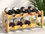 BAMEOS Wine Rack Free Standing 8 Bottle 2 Tier Bamboo Wine Racks Countertop Cabinet Wine Holder Wine Storage Shelf for Kitchen, Bar, Pantry, Wine Cellar, Basement, Countertop (16.85 L x 9.25W x 7H) BAMEOS