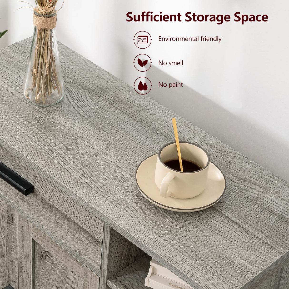 WEENFON Storage Cabinet, Bathroom Cabinet with Drawer, Coffee Bar Cabinets with Doors and Shelves, Freestanding Cupboard for Living Room, Grey UNSNG086CV1 WEENFON