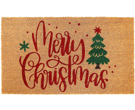 Whaline Merry Christmas Door Mats Natural Coir Doormat Non-Slip Floor Printed Xmas Tree for Christmas Indoor Outdoor Bathroom Porch Decoration, 17 x 29 Inch Whaline