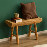 Vintiquewise Rustic Carved Wood Natural Edge Entryway Log Accent Bench Vintiquewise