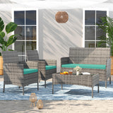 VONZOY Patio Furniture Set 4 Pieces Small, Belcony Furniture Outdoor Wicker Patio Conversation Set for Backyard,Porch, Deck,Garden,Poolside and Balcony (Turquoise) VONZOY
