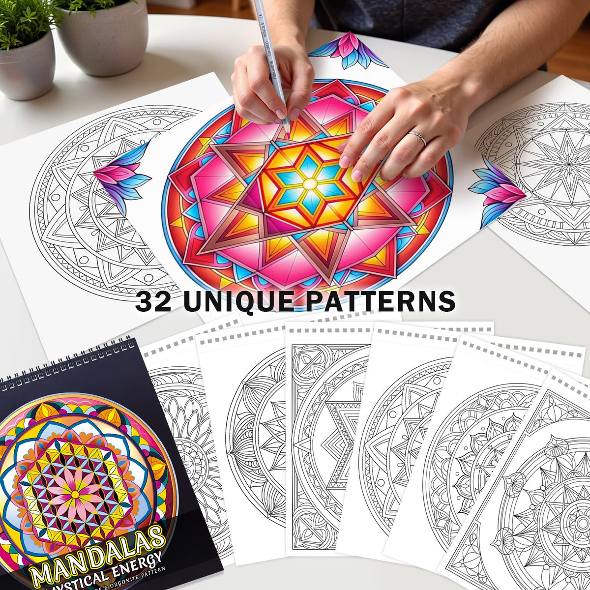 FUN LAVIE Adult Coloring Book 32 Sacred Geometry Mandala Coloring Books for Adults Relaxation and Stress Relief, Featuring Flower of Life, Metatron's Cube & Mindfulness Orgonite Patterns, Spiral Bound FUN LAVIE