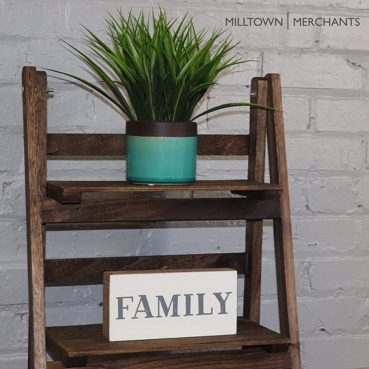 Milltown Merchants Ladder Shelf - Wooden Ladder Bookshelf - Leaning Bookshelf - Rustic Bookcase - Folding Bookcase (Dark Brown Ladder Shelf) Milltown Merchants