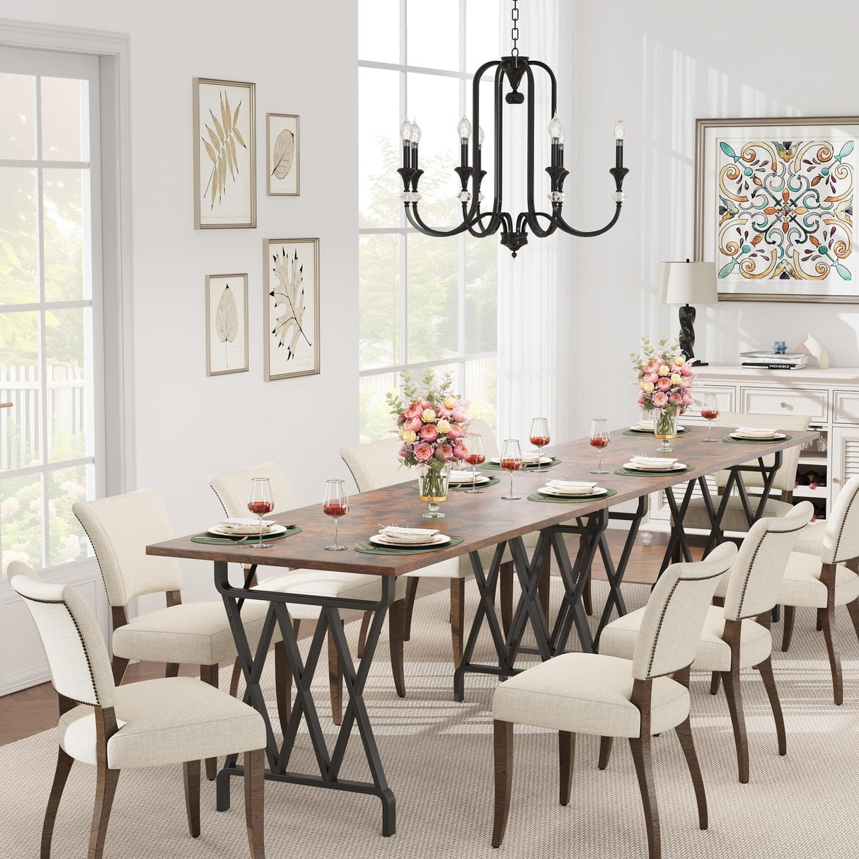 IDEALHOUSE Rectangular Dining Table, 70.9-Inch Long Dining Table for 6 People, Farmhouse Rustic Kitchen Table with Heavy Duty Metal Legs for Dining Room IDEALHOUSE