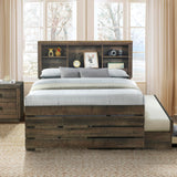 VilroCaz Rustic Brown Full Size Captain Bed with Bookcase Headboard, Drawers & Trundle VilroCaz