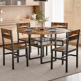 RALGEND Round Dining Table Set for 4, Circle Kitchen Table and 4 Chairs, 5 Piece Dining Table Set, with Wooden Tabletop and Widen Seat, Space Saving, for Dining Room, Rustic Brown and Black RALGEND