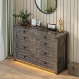 FREDEES Farmhouse Dresser for Bedroom with 8 Drawers, Wood Tall Chest of Drawers with LED Light/Charging Station/Human Sensor, Dressers Organizer for Closet, Living Room, Hallway, Rustic Brown FREDEES