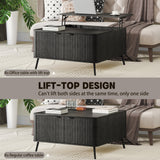 Fatmok Coffee Table, Lift Top Coffee Table for Living Room, 35.4" Square Coffee Table with Storage, Modern Fluted Center Table with Hidden Storage Compartment, Large Rustic Coffee Table, Black Fatmok