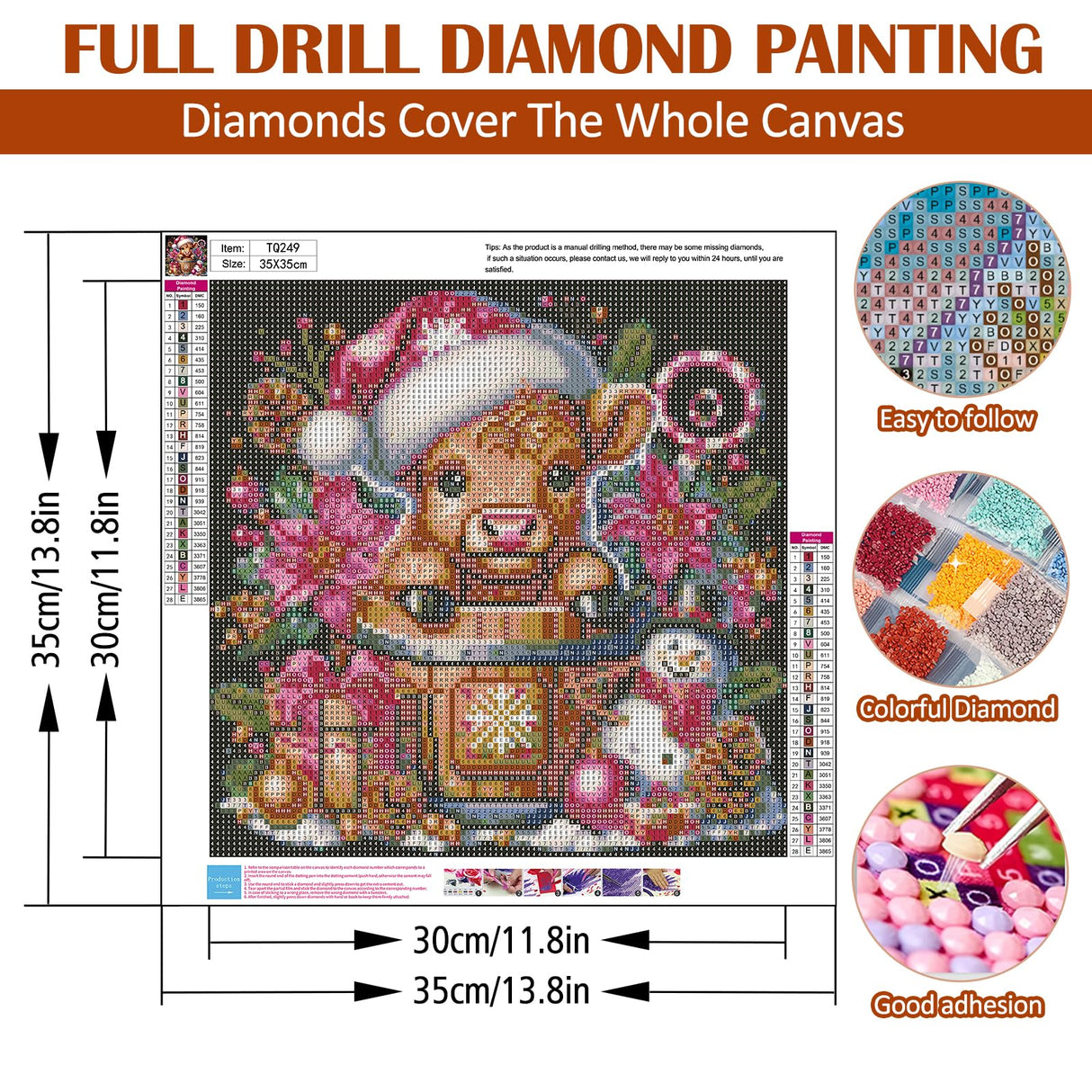 Christmas Cow Snowman Pine Cone Diamond Art Painting Kits for Adults, Diamond Painting Kits for Adults Beginners, 5D DIY Full Drill Diamond Dot Gem Art Kits for Adult, Home Wall Decor 13.8x13.8 Inch AWLNKMC