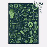 Galison Occult and Curious – 1000 Piece Glow in The Dark Jigsaw Puzzle Featuring an Eerie Collection of Creepy and Spooky Objects Galison