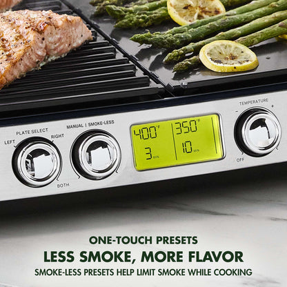 GreenPan Elite XL Smoke-less Grill and Griddle, Healthy Ceramic Nonstick Interchangeable/Removeable Cast Aluminum Plates, Indoor BBQ Sear Sizzle, LCD Display, Splash Guard, Drip Tray, PFAS-Free, Black