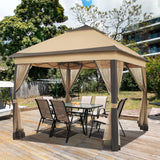 Yaheetech 11x11 Pop Up Gazebo Outdoor Canopy Shelter, Instant Patio Gazebo Sun Shade Canopy Tent with 4 Sandbags, Double Tiers & Mesh Netting for Lawn, Garden, Backyard & Deck, Khaki Yaheetech