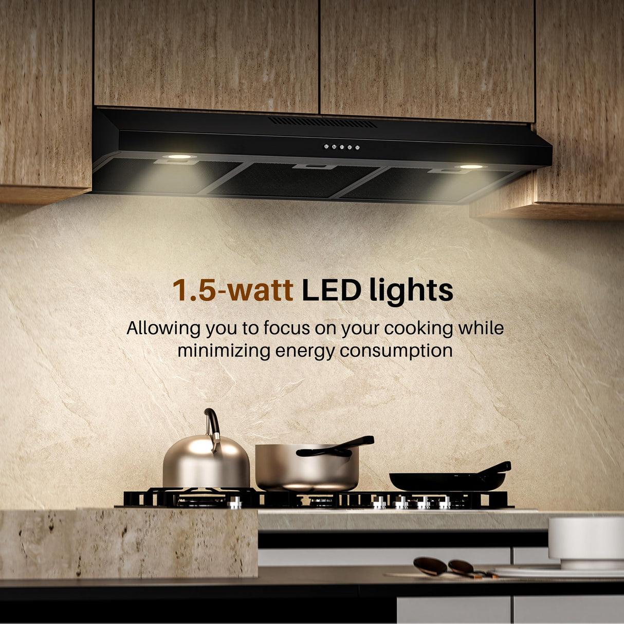 FIREGAS Black Under Cabinet Range Hood 36 Inch, Ducted/Ductless Convertible Kitchen Hood with 3 Speed Exhaust Fan, 300 CFM, LED Lights, Brushlesss DC Motor Vent Hood for Kitchen FIREGAS