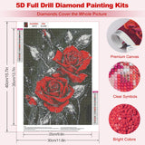MEIYUDA Rose Diamond Painting Kits for Adults, 5D Red Rose Diamond Art Kits for Beginners, Floral Flowers DIY Gem Art Crystal Painting for Home Wall Decor Gift 12x16in MEIYUDA