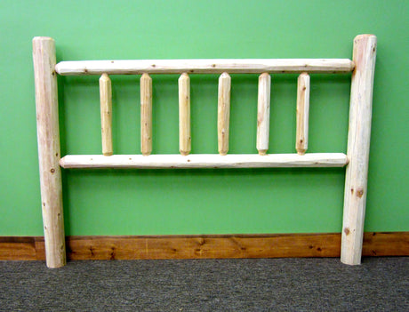 Log Headboard, Queen Size - Unfinished Natural Beige, Solid White Cedar Wood, Heavy Duty, Amish Handcrafted in USA Midwest Log Furniture