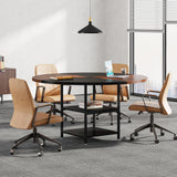 Tribesigns 47-Inch Round Conference Table for 4-6 People, Wood Meeting Room Table with Storage Shelf and Metal Legs, Modern Office Training Desk for Conference Room Seminar Room (Black Brown) Tribesigns