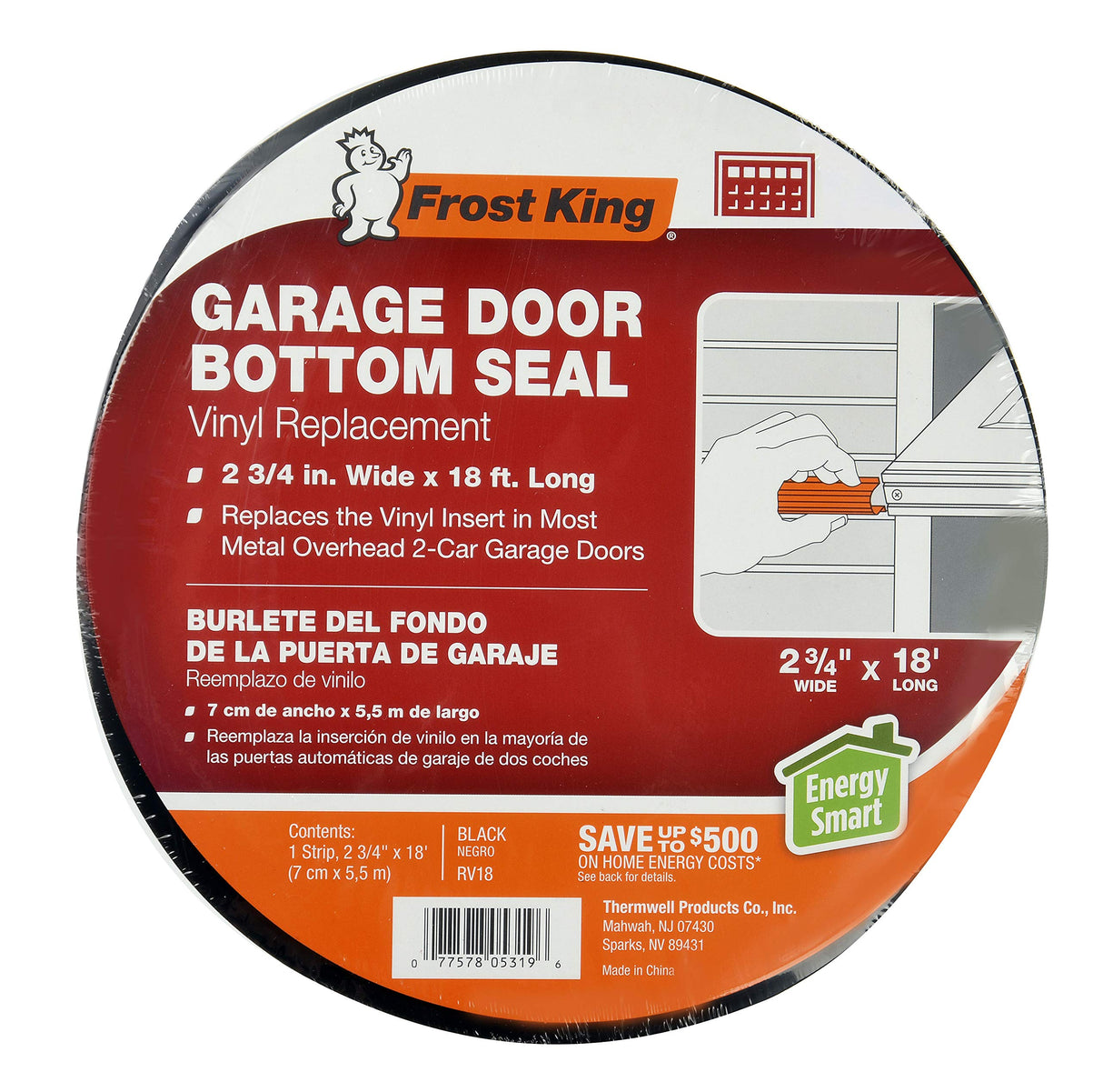 Frost King RV18 Vinyl 2-Car Garage Door Bottom Weather-Seal Replacement, Black Frost King