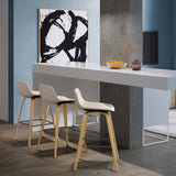 SIMPLIHOME Randolph Mid Century Modern Bentwood Counter Height Stool (Set of 2) with Light Wood in Natural Polyeseter linen fabric, For the Dining Room and Kitchen SIMPLIHOME
