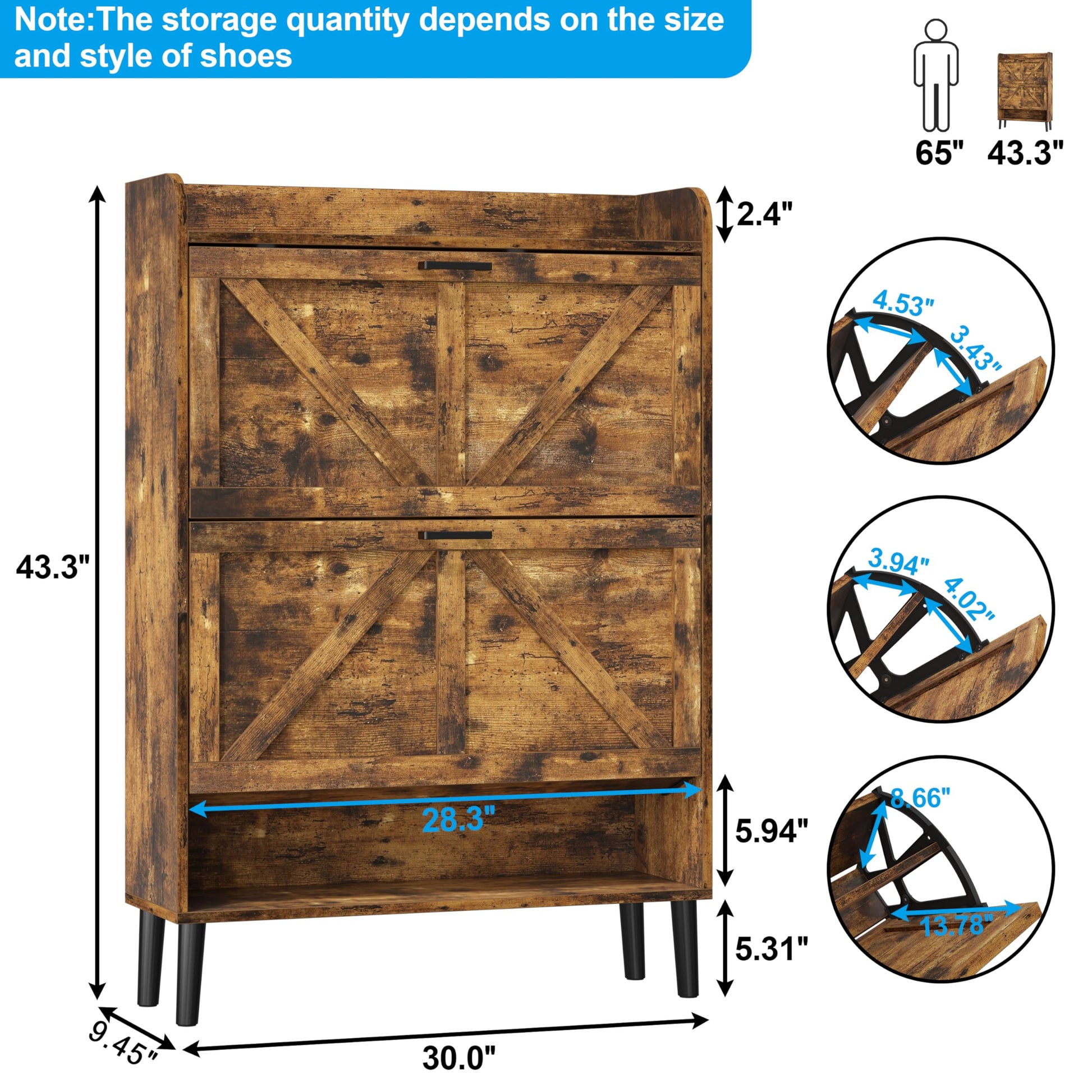 HOMEFORT Shoe Storage Cabinet for Entryway, Slim Shoe Organizer with Two Flip Drawers, Narrow Shoe Rack Cabinet with Wood Legs, Farmhouse Hidden Shoe Cabinet for Front Door Entrance,Rustic Br - WoodArtSupply