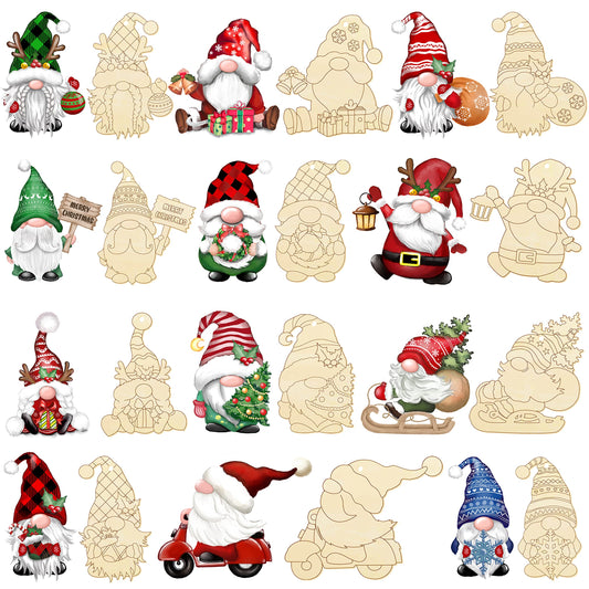 Christmas Gnome Unfinished Wood Crafts Wood Cutout Painting Ornaments Blank Hanging Slices Paintable DIY Crafts for Holiday Party Decoration (Xmas-Gnomes-01)