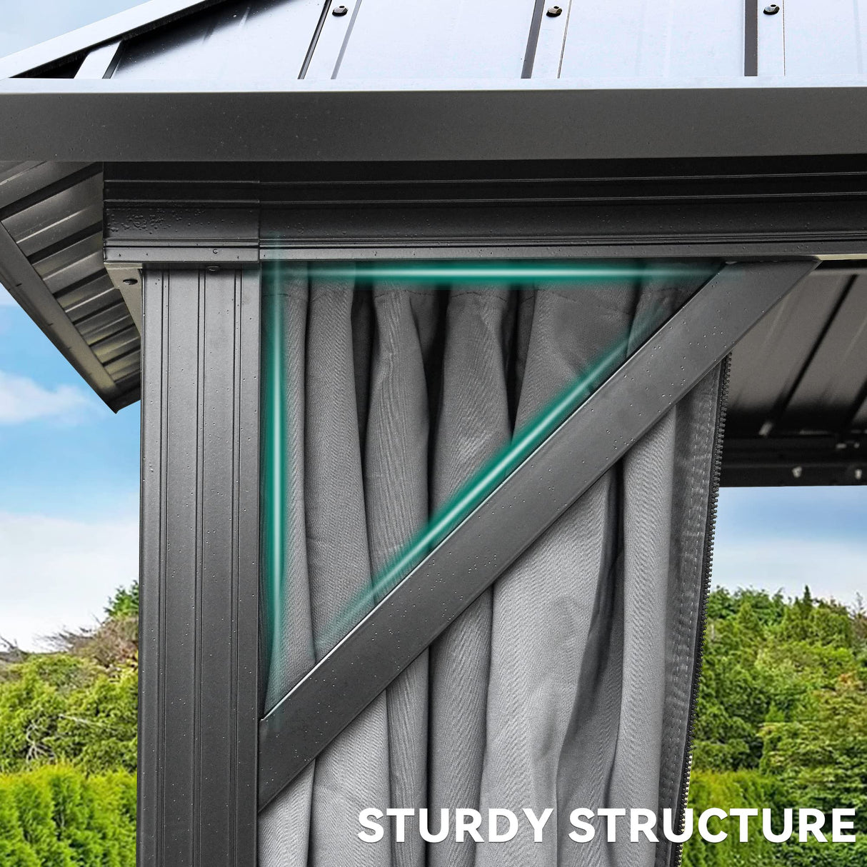 DWVO 10x12ft Hardtop Gazebo Double Roof with Nettings and Curtains, Heavy Duty Galvanized Steel Outdoor Vertical Stripes Roof for Patio, Backyard, Deck, Lawns, Grey DWVO