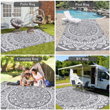 Bsmathom Waterproof Outdoor Rug 6'x9' Reversible Boho Plastic Straw Patio Deck Camping Rugs, Indoor Outdoor Portable RV Mat Clearance Carpet for Outside, Porch, Balcony, Backyard, Beach, Pool,Grey Bsmathom