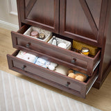 SOOWERY Dresser for Bedroom, Farmhouse Dresser with 2 Wooden Drawers and Storage Cabinets, 71 Inches Tall Chest of Drawers for Bedroom, Living Room, Hallway, Dark Cherry SOOWERY